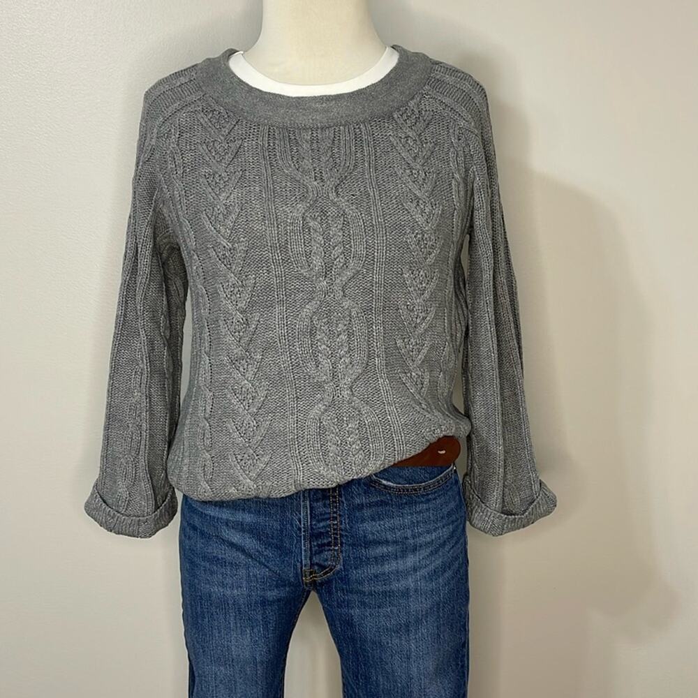Coldwater Creek Gray Cable Knit Crewneck Sweater Size XS